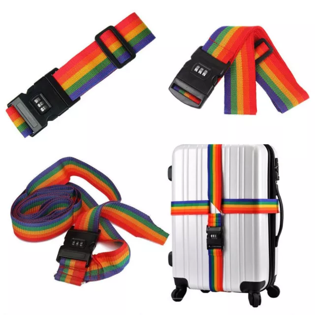 2M Travel Luggage Suitcase Strap Rainbow Baggage Backpack Belt Password Lock;;b
