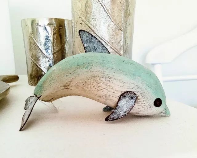 Delphin Delfin Figur Landhaus Impressionen Holz Deko Maritim Meer Shabby Chic