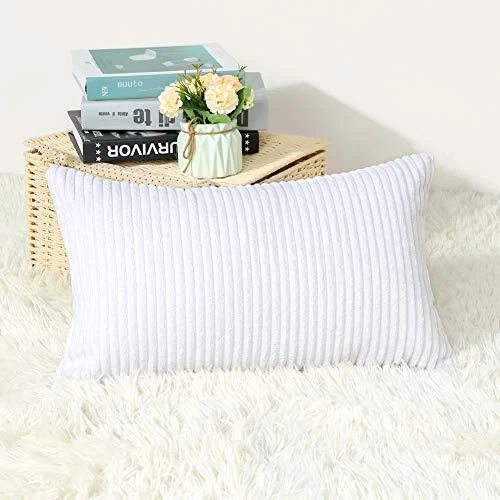 Cozy Striped Corduroy Pillow Covers Super Soft Decorative Oblong 12 x 20 Inches