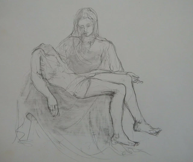 Pencil drawing Pieta of Jesus Christ sculpture after sculpture by Michelangelo