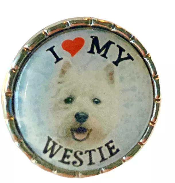 Westie West Highland Terrier Dog Lapel Pin 30mm Raised Metal Edge Silver Color