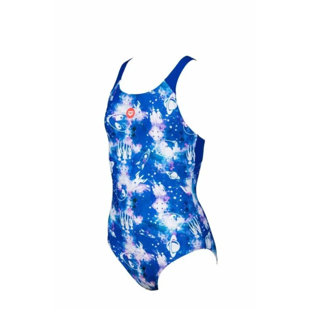 ARENA Mädchen Badehose Crazy Aliens Jr Schwimmsuit Badehose, neon blau/weiß 140