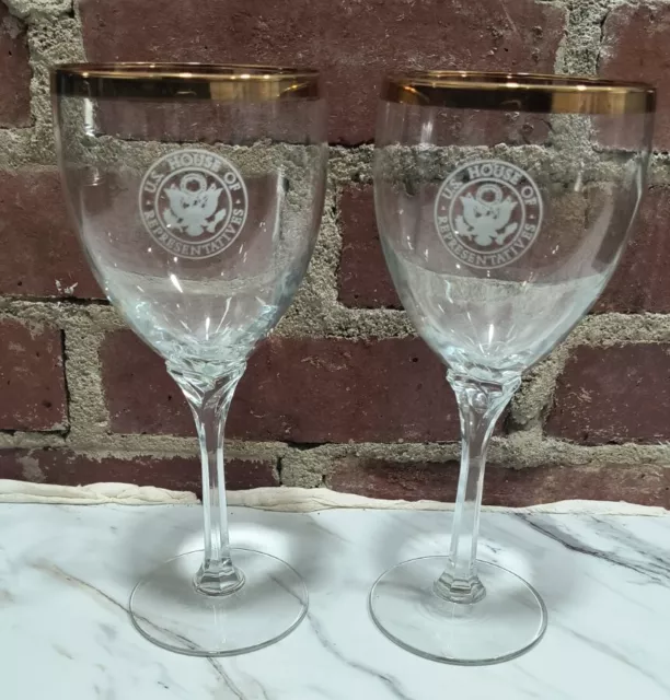 2 HOUSE of REPRESENTATIVES USA Gold Rimmed Glasses Logo Glass Congress