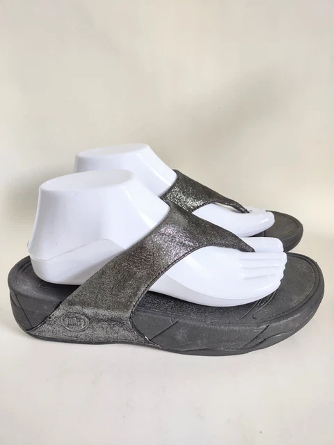 Fitflop Lulu Shimmer Toe-Post Summer Sandals Womens Size 8 EUR 39 Black Glitter