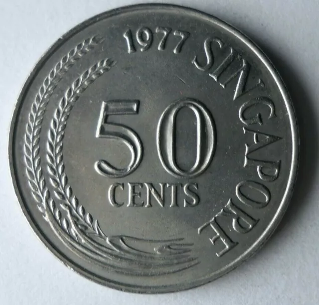1977 SINGAPORE 50 CENTS - High Quality Coin - FREE SHIP - Bin #71