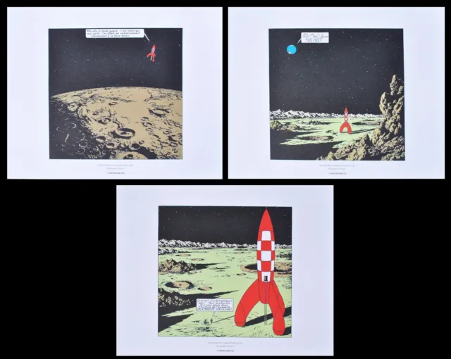 HERGÉ : TINTIN On a marché sur la lune, 3 LITHOGRAPHIES Ex Libris, 2010