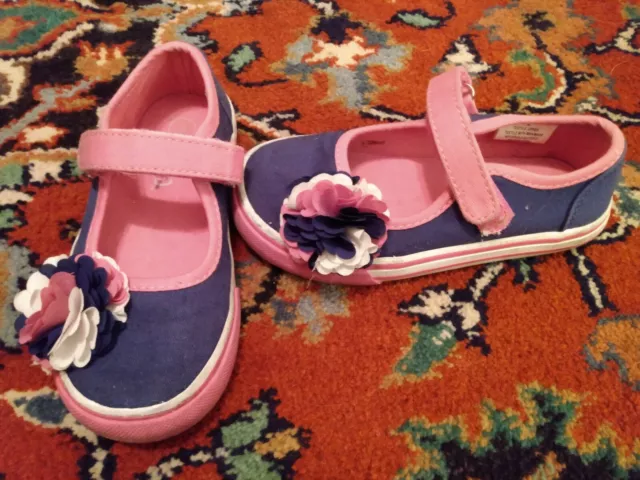 Circo Blue & Pink Canvas Shoes With Flowers Girls Size 9