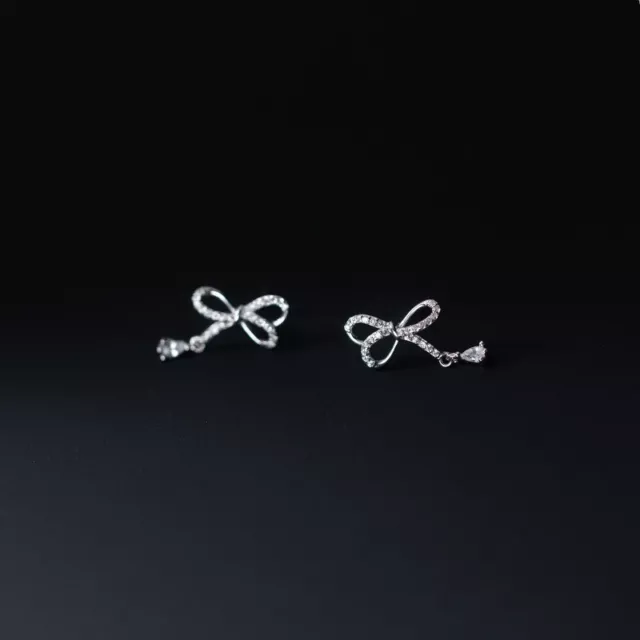 925 Sterling Silver & CZ Bow Crystal Open Ring Stud Earrings