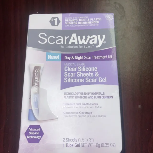 ScarAway Day & Night Scar Kit 2 Clear Silicone Sheets & 1 Gel Tube (damaged box)