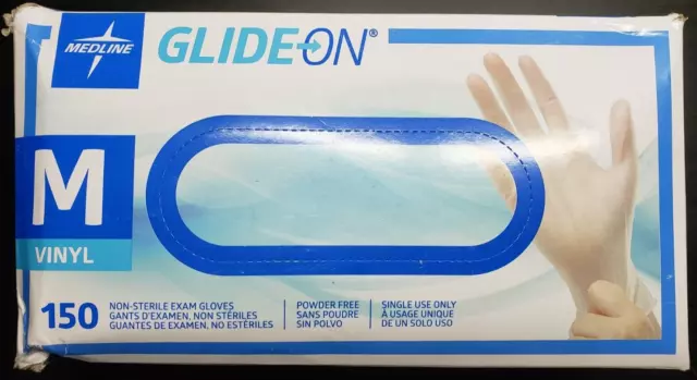 (2 PK) Medline Clear Disposable Vinyl Exam Gloves 150 PCS Per Box - Size: Medium 2