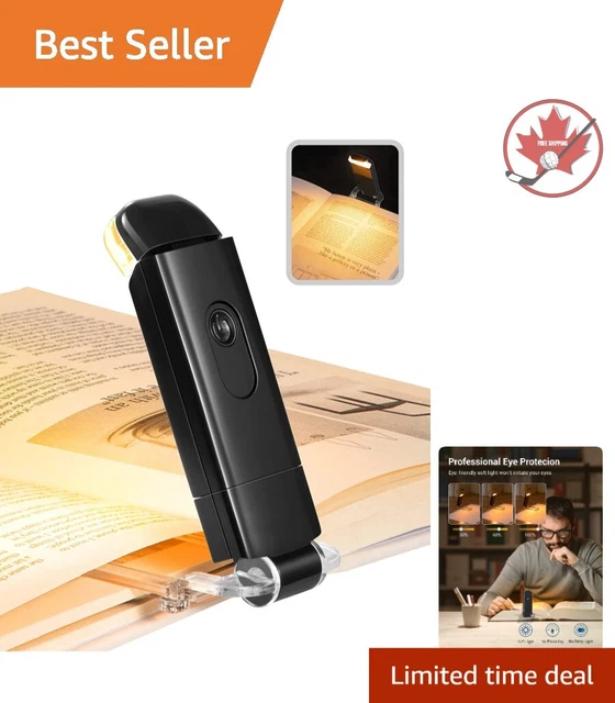 Amber Book Light - USB Rechargeable LED Clip-on - 3 Brightness Levels - Black
