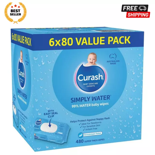 Curash Simply Water Wipes 6 x 80 Pack