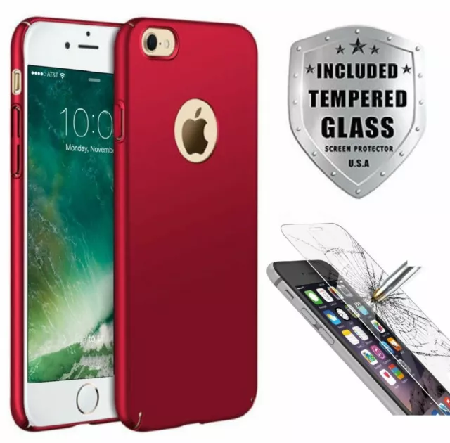 Case Ultra Thin Slim Hard Cover+ Tempered Glass For Apple iPhone 8 6S 7 / 7 Plus 2