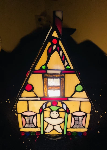 Vintage Tiffany Style Gingerbread Stained Glass House w/Light All Original NIB