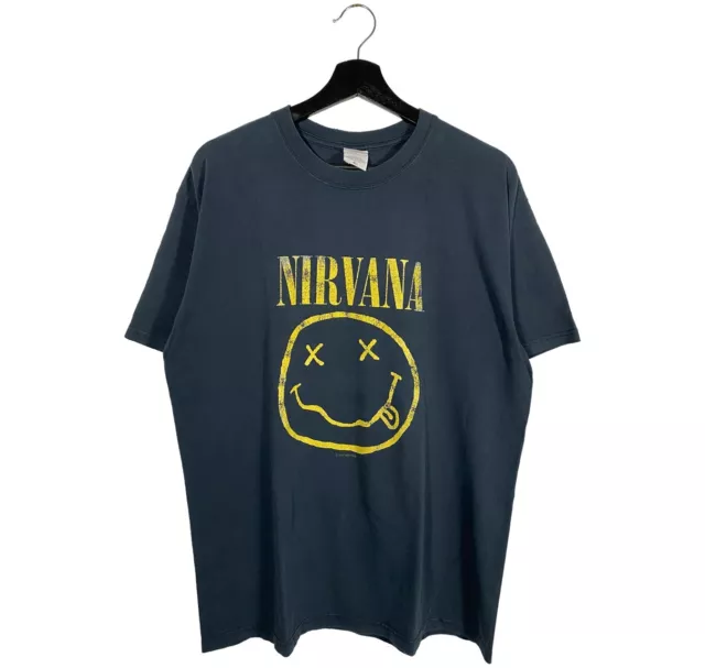 Vintage 90s Anvil Nirvana Nevermind Smiley Face band tee black men s size Large