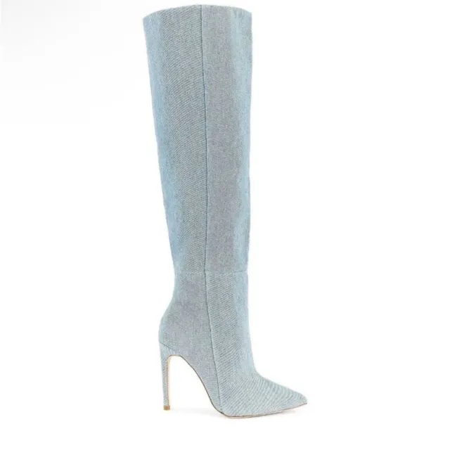 RAYE Benita Leather Suede Stiletto Tall Boot In Blue Denim SIZE 9.5