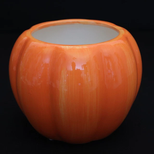 Ceramic Pumpkin Planter Pot 5" x 6.5" Halloween Autumn Fall Harvest Decor EUC