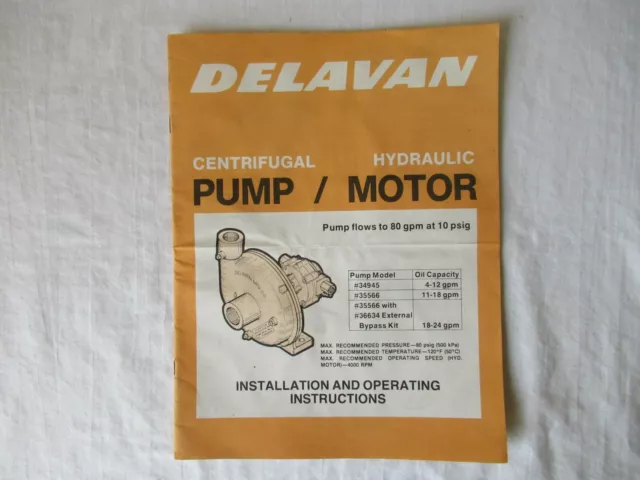 1981 Delavan pump motor installation & operating instructions manual