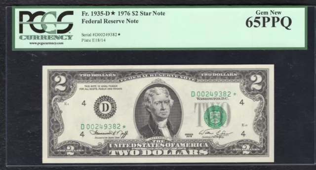 Fr. 1935-D* 1976 $2 *Star* Federal Reserve Note Cleveland, Oh Pcgs Gem Unc-65Ppq