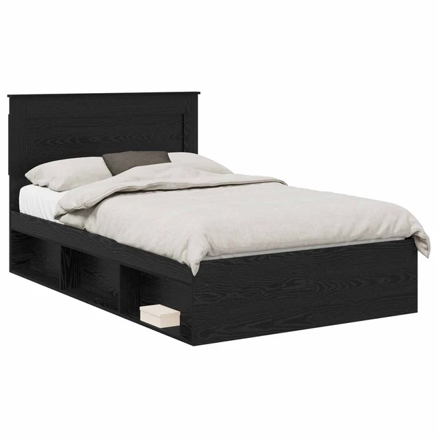 VIDAXL BED FRAME with Headboard Black 120 x 190 cm Solid Pine Wood ...