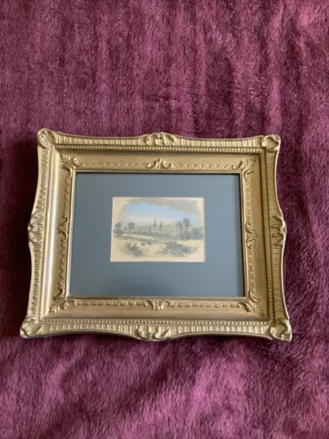 A Beautiful Ornate Chunky Gold Frame With A Vintage Print 10.5” X 13”