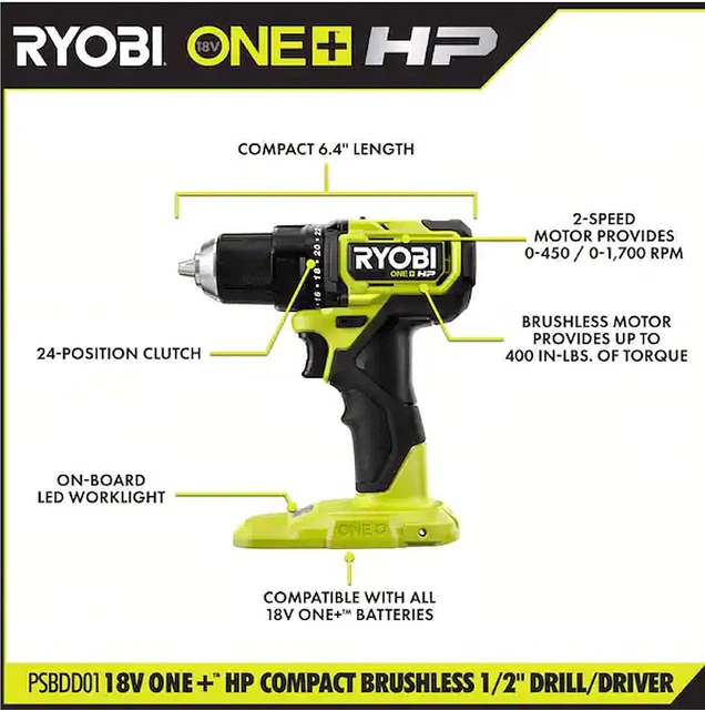 NEW GENUINE RYOBI 18V Brushless Cordless 1/2" Inch Drill Driver Psbdd01