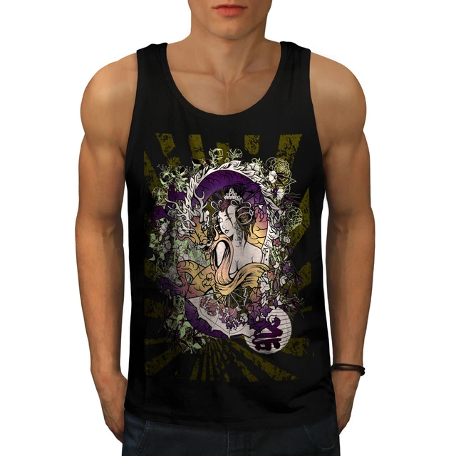 Wellcoda Dragon Japan Asia Mens Tank Top, Game Active Sports Shirt