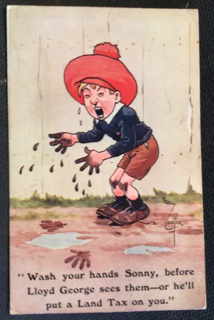 Reg Carter Comic Postcard Lloyd George Land Tax Posted To London