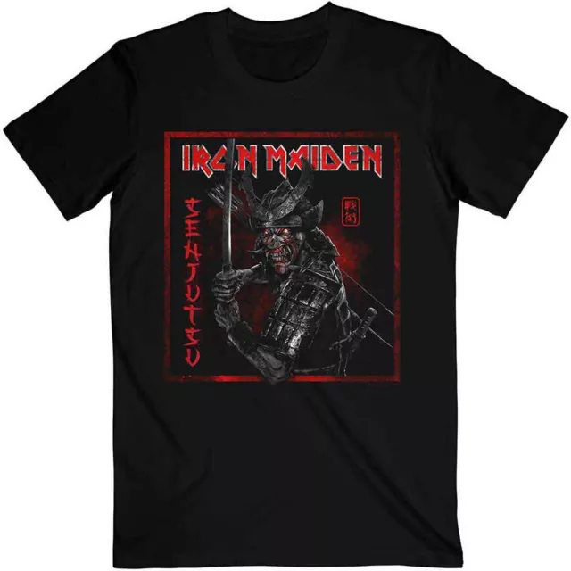 Official Iron Maiden Senjutsu Cover Distressed Red Mens Black T Shirt Maiden Tee