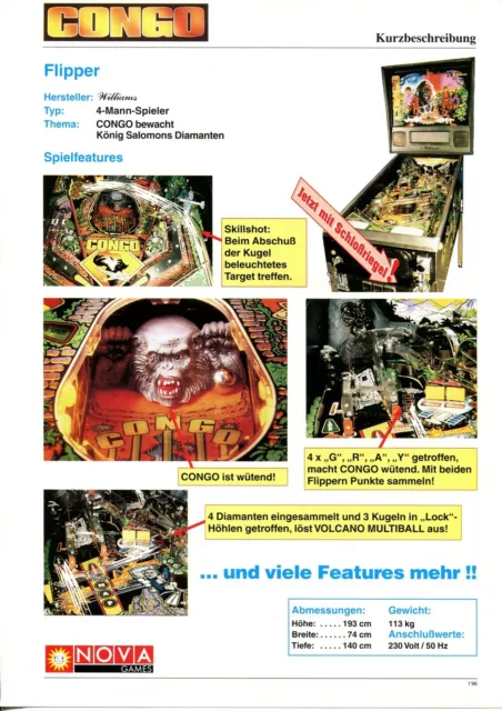 Congo German Pinball Promo Flyer / Ad / Brochure Mint