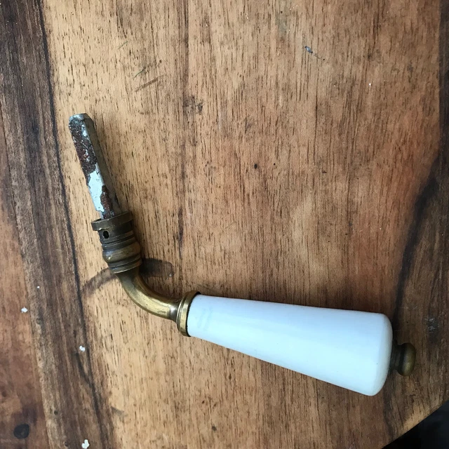 Vintage French Solid Brass Door Lever White Limoges Heavy Original Knob Gold