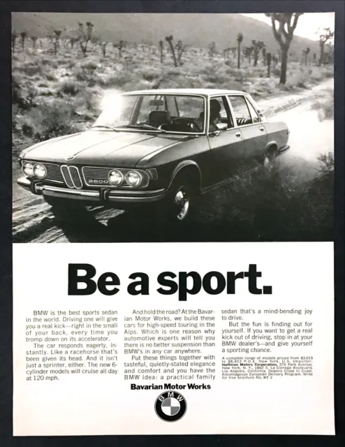 1970 BMW 2800 Sports Sedan photo "Be a Sport" vintage print ad