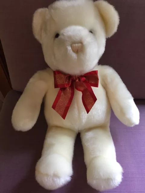 Gund ours en peluche blanc pré-propriété, avec ruban rouge, en très bon état