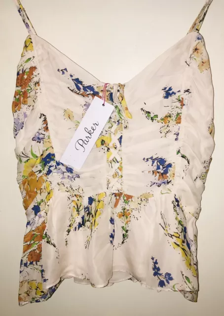 NEW NWT Retail $238 SMALL Parker Floral Juniper Garden Shoulder Straps Top Small