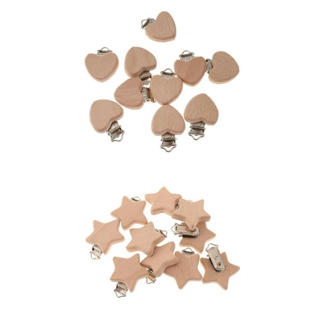 20 pièces en bois de hêtre bébé sucette porte-sucettes clips factices jouets
