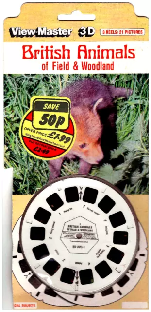 3 View-Master Stereo 3D Reels, BD222 British Animals Of Field & Woodland,Blister