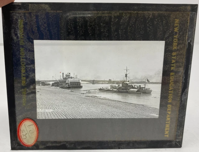 Vtg Magic Lantern Glass Slide MS River, US Internal Revenue Cutter, Stern Wheel