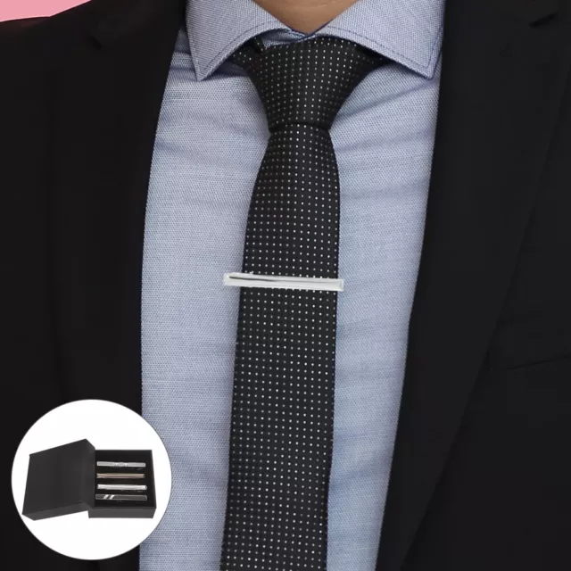 4 Pcs Men's Tie Clip Metal Trim Gold Bar Silver Accessories Casual