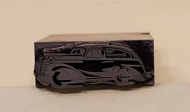 Vintage Metal Letterpress Print Block AUTOMOBILE RETRO CAR ART DECO S