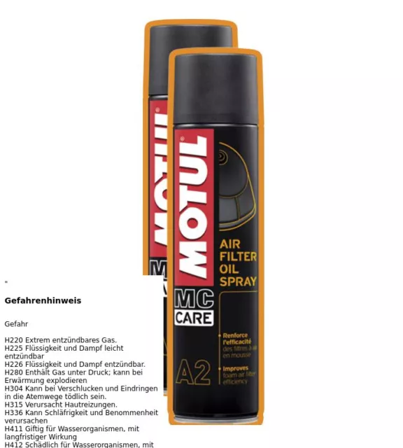 2x MOTUL MCCARE A2 AIR FILTER OIL SPRAY SPRÜHÖL SCHAUMSTOFF LUFTFILTER 400ml