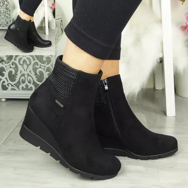 LADIES ANKLE BOOTS Women Sock Detail Faux Suede Mid Heel Zip Wedge Shoes Size 26.99 PicClick UK