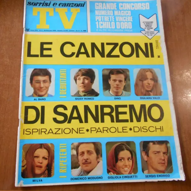 TV Sorrisi e Canzoni N. 4 del 1968 LE CANZONI DI SANREMO GIANNI MORANDI