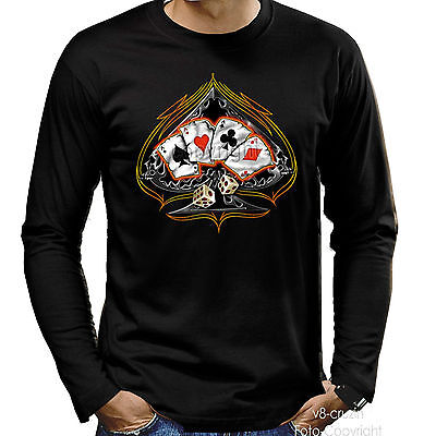 T-Shirt Biker Tatuaggio Rockabilly Poker Carte da Gioco Motivo Teschio Gotico