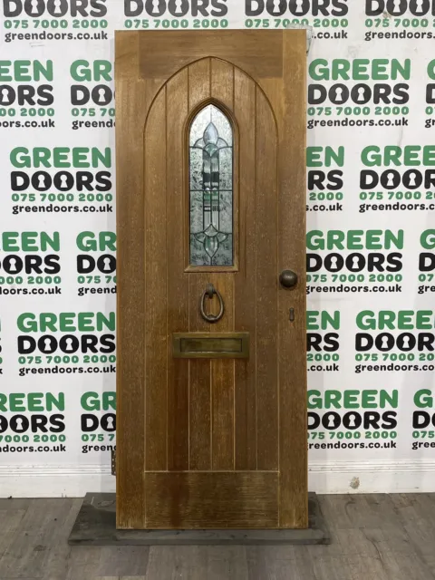 Wooden Front Door External Exterior Brown Triple Glazed Used Oak Veneer Leaded