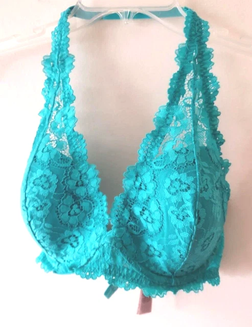 LA SENZA TEAL Lace Halter Bra Size 32DD Underwired Lightly Lined