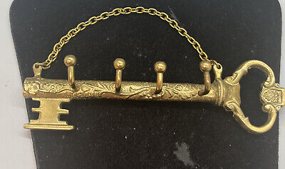 Vintage Solid Brass Skeleton Key Shaped Hanging Key 7 1/4”