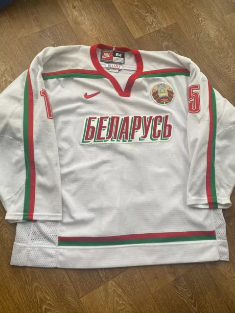 2005 IIHF BELARUS Беларусь Game Worn Ice Hockey Jersey Shirt #15 KRUTIKOV