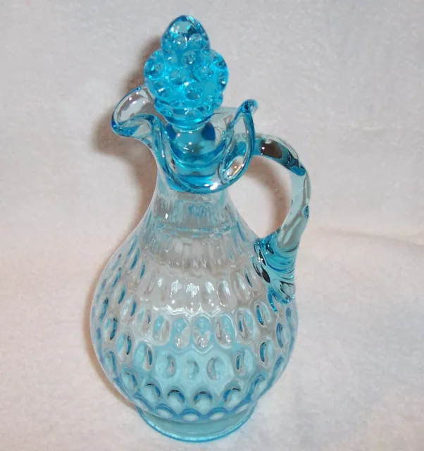 Fenton Art Glass Blue Baby Thumbprint Hand Blown Large Jug Decanter With Stopper