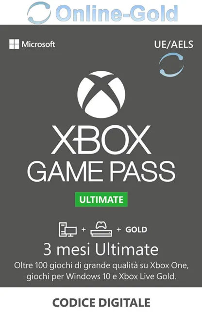 Xbox Game Pass Ultimate - 3 mesi - Codice Microsoft Xbox One Xbox 360 [EU / IT]