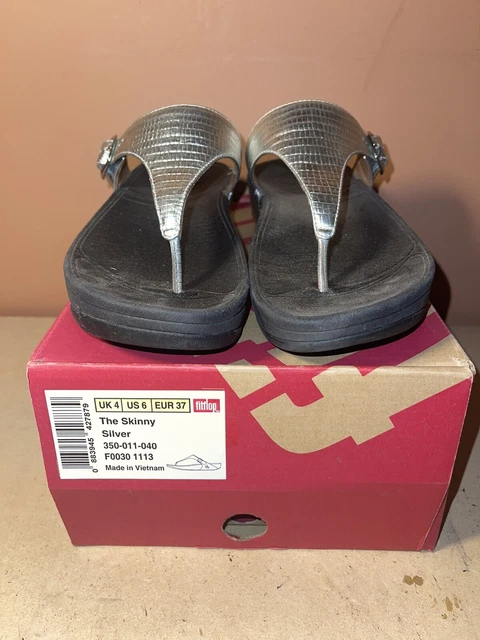 Fitflop Skinny Toe Silver Thong Sandals Leather Women's Size 6